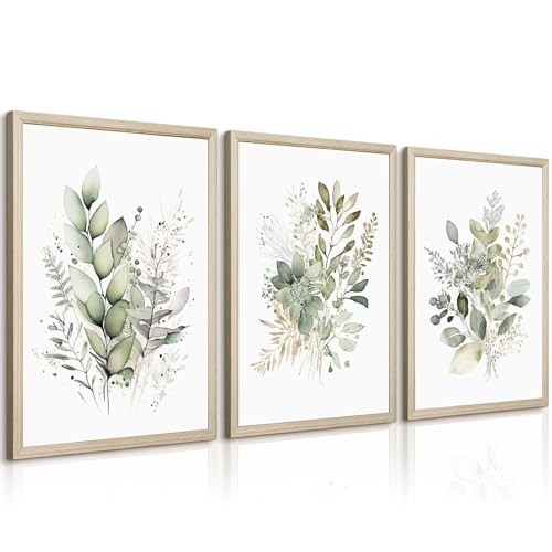 Watercolor Botanical Wall Art Set of 3 Boho Floral Canvas Wall Decor Prints 