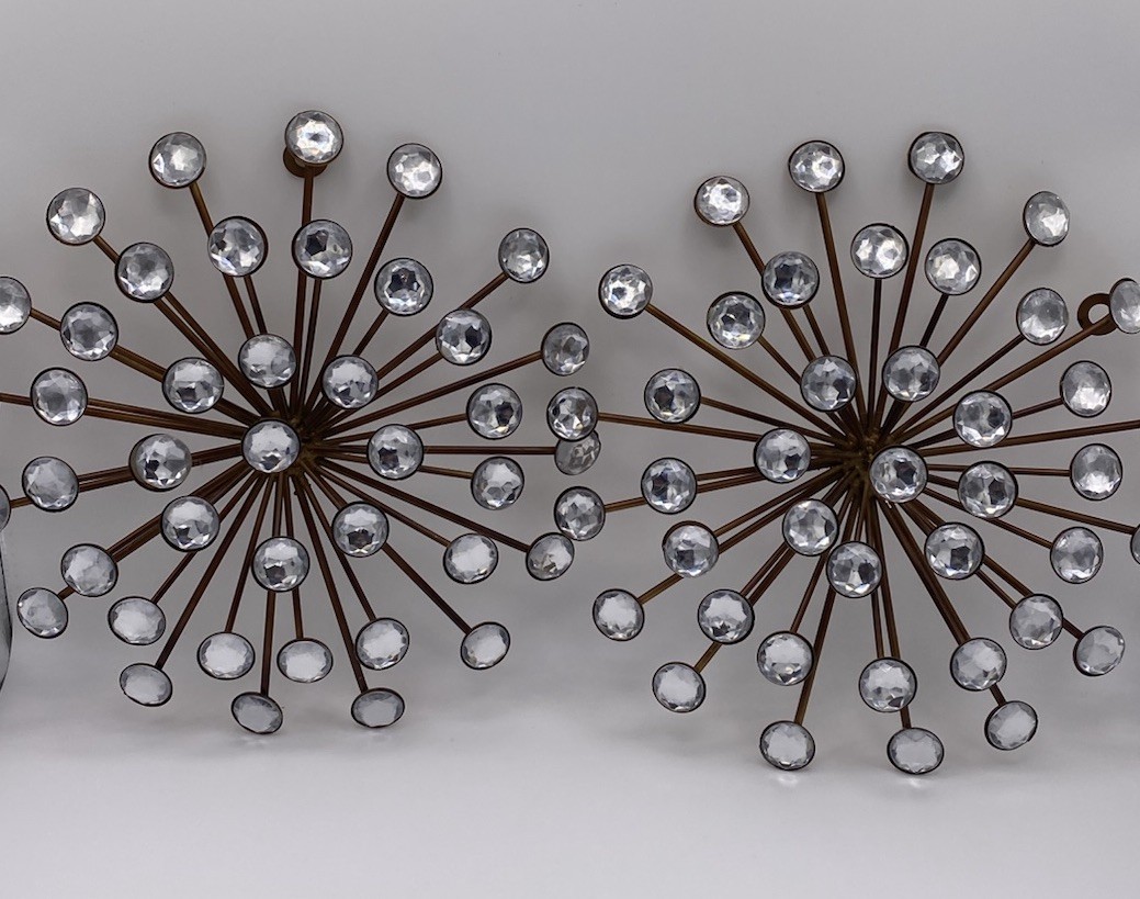 Vintage MCM Starburst Wall Decor Pair Sputnik Atomic Gold Tone Metal