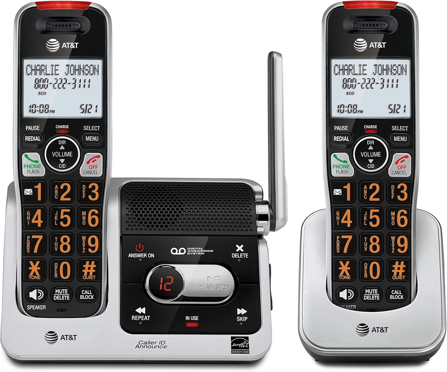 AT&T BL102-2 DECT 6.0 2-Handset Cordless Phone for Home with Answering Machine,