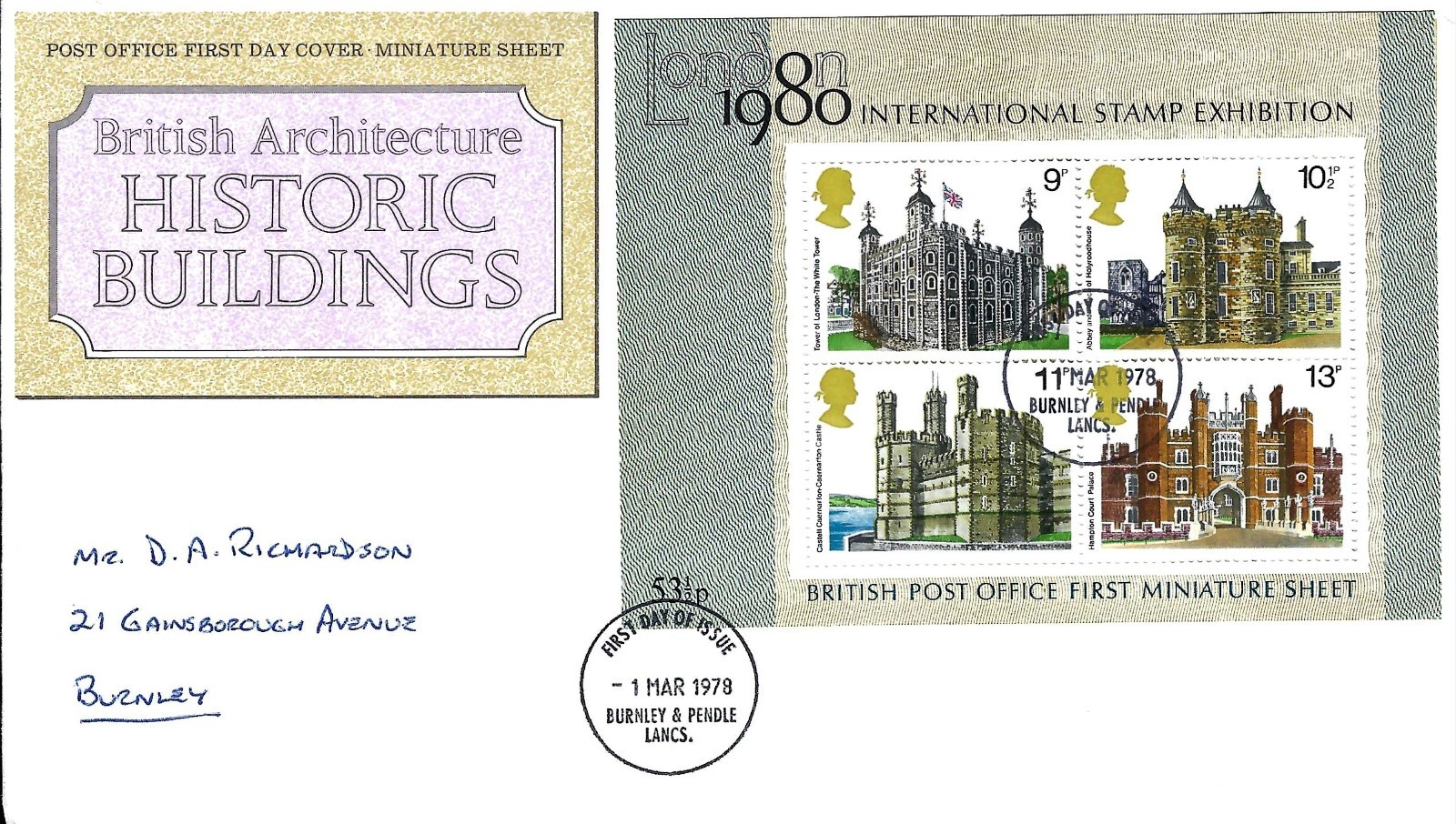 11/05/1977 - GB FDC - Historic Buildings Miniature Sheet - GPO First Day Cover
