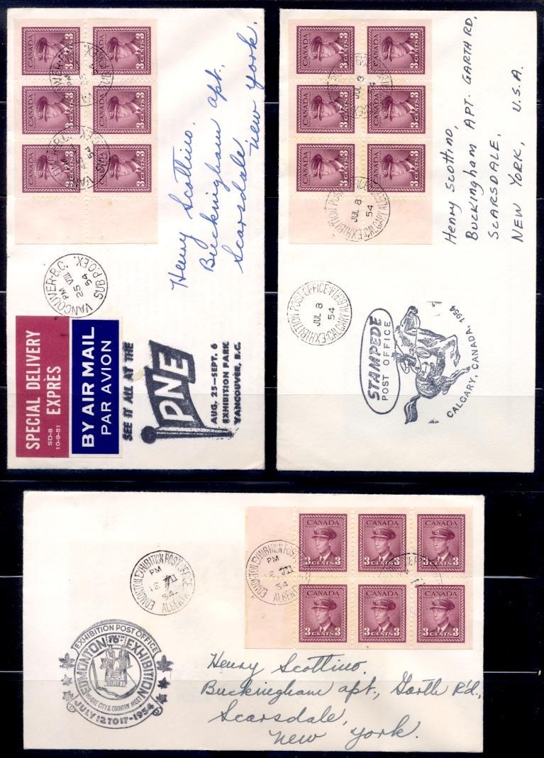 CANADA #252c BKLT ON 5 DIFF 1954 WESTERN EXHIBITION COVERS