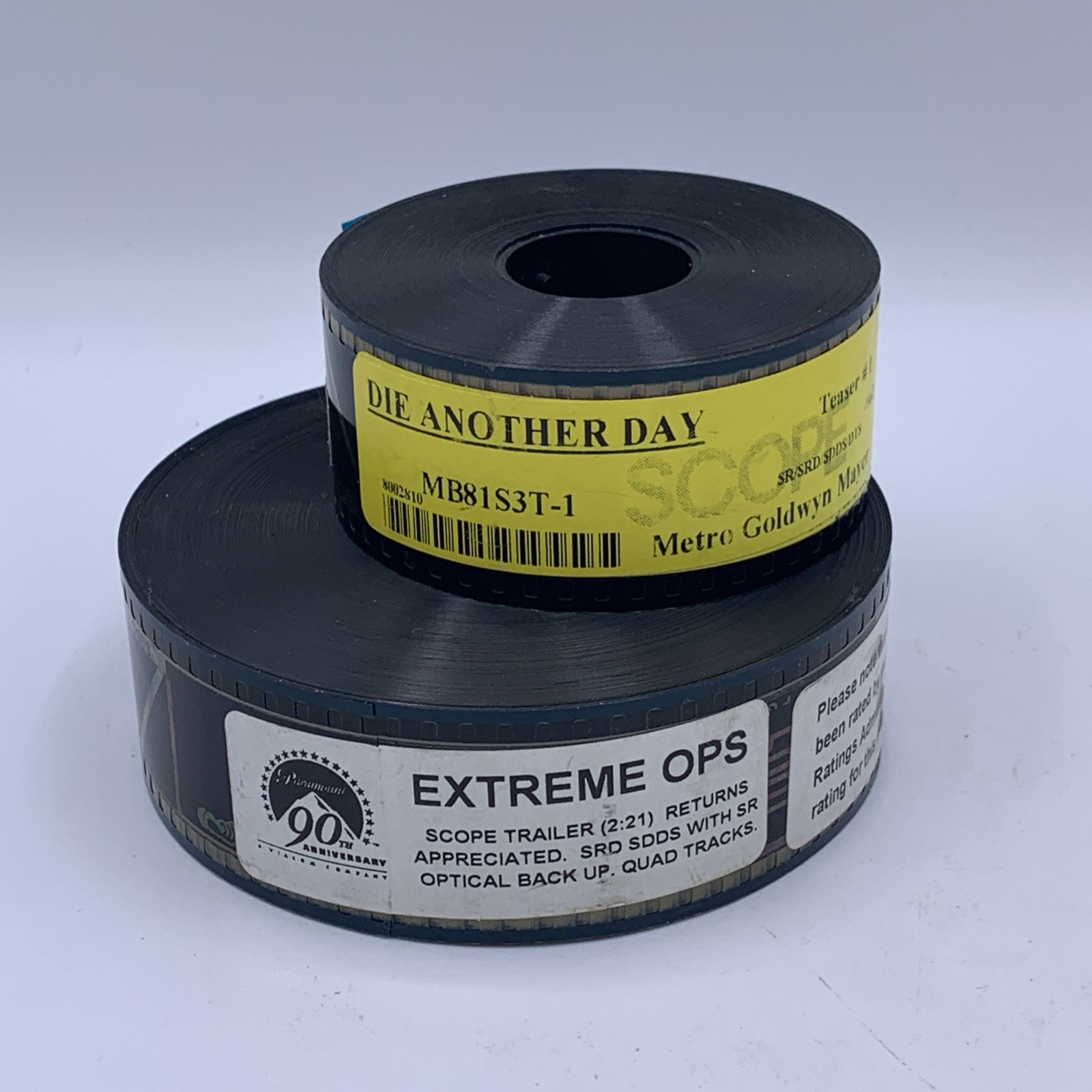 Lot of 2 VTG 2002 35mm Film Movie Trailers DIE ANOTHER DAY (Scope) & EXTREME OPS