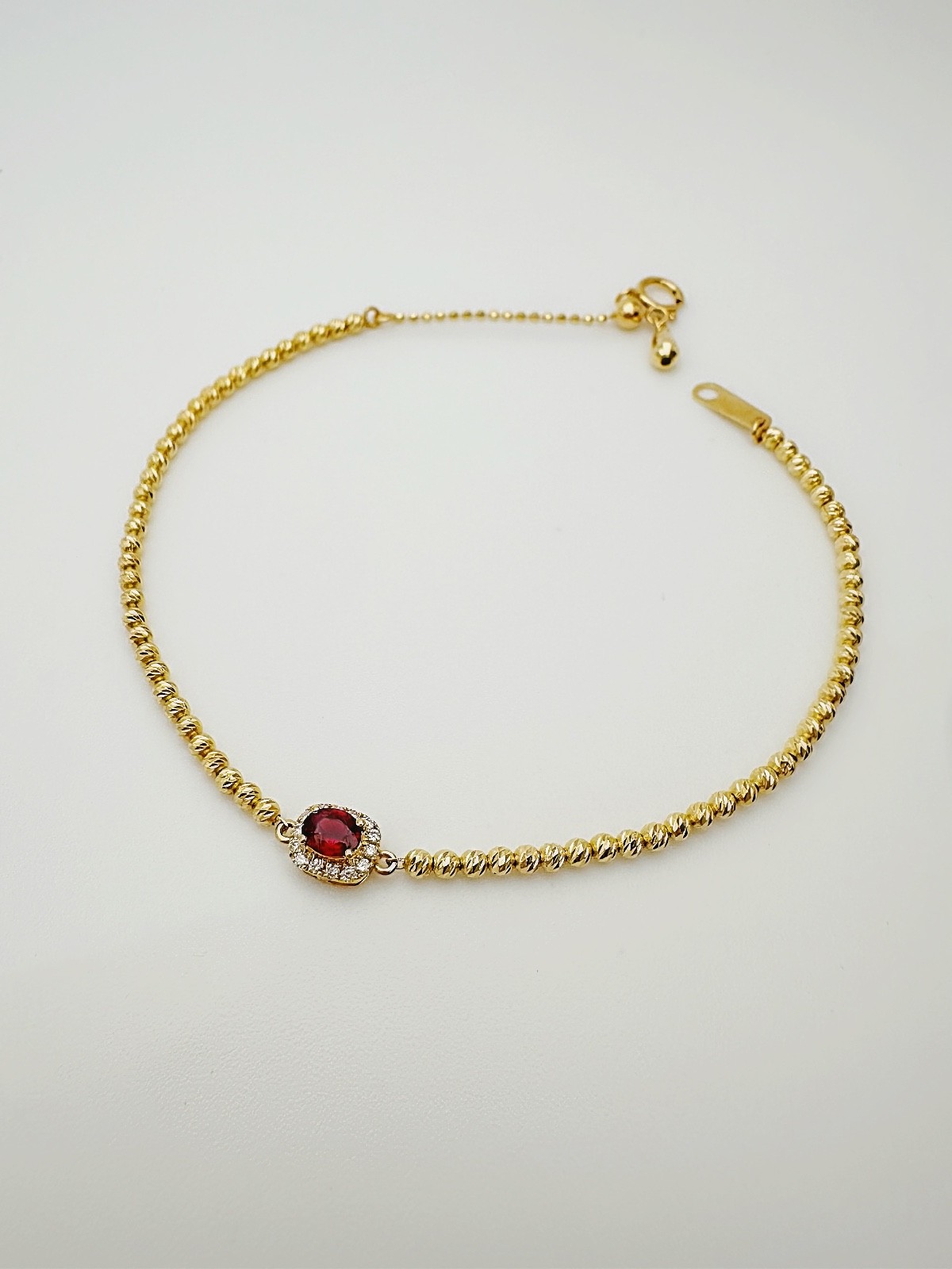 18K Solid Gold Ruby and Diamond Bracelet Dainty Chain Minimalist Gift