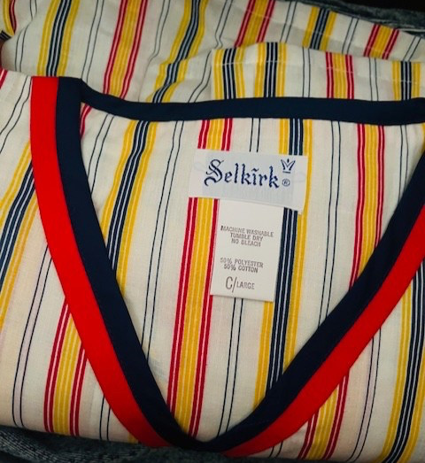 NWT Vintage 70s SELKIRK Men’s PJs - Top & Shorts Striped Cotton & Polyester Sz L