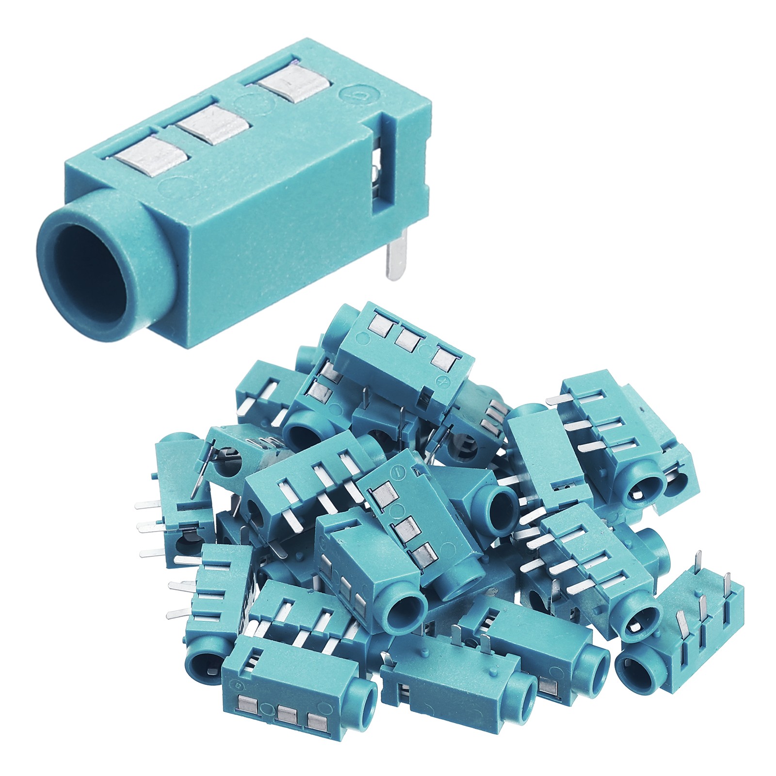 30Pcs Stereo Jack Socket, 1/8" 3.5mm 4 Pin PJ-320A PCB Mount Female,Green