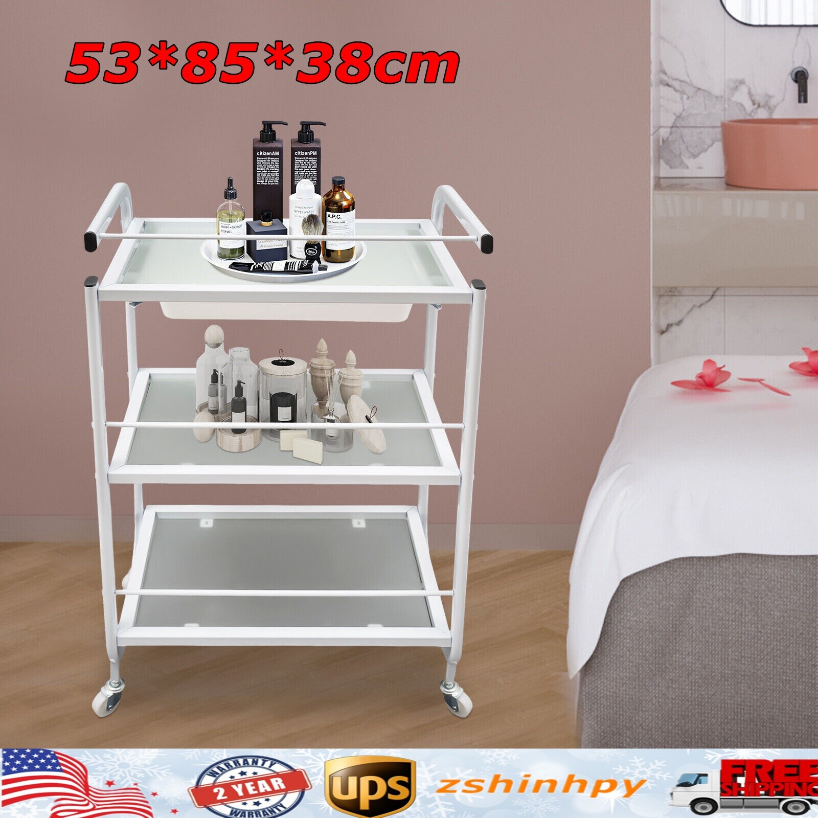 Rolling Trolley Cart SPA Beauty Salon Storage Organizer Stand With Wheels Drawer