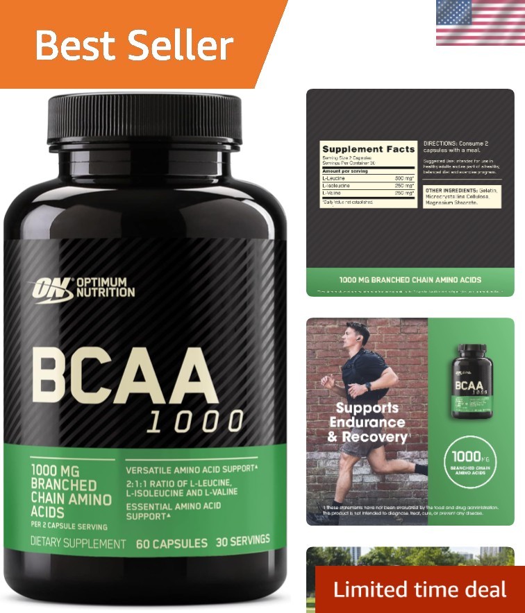 Instantized BCAA Capsules - Keto Friendly 1000mg | 60 Count for Muscle Recovery