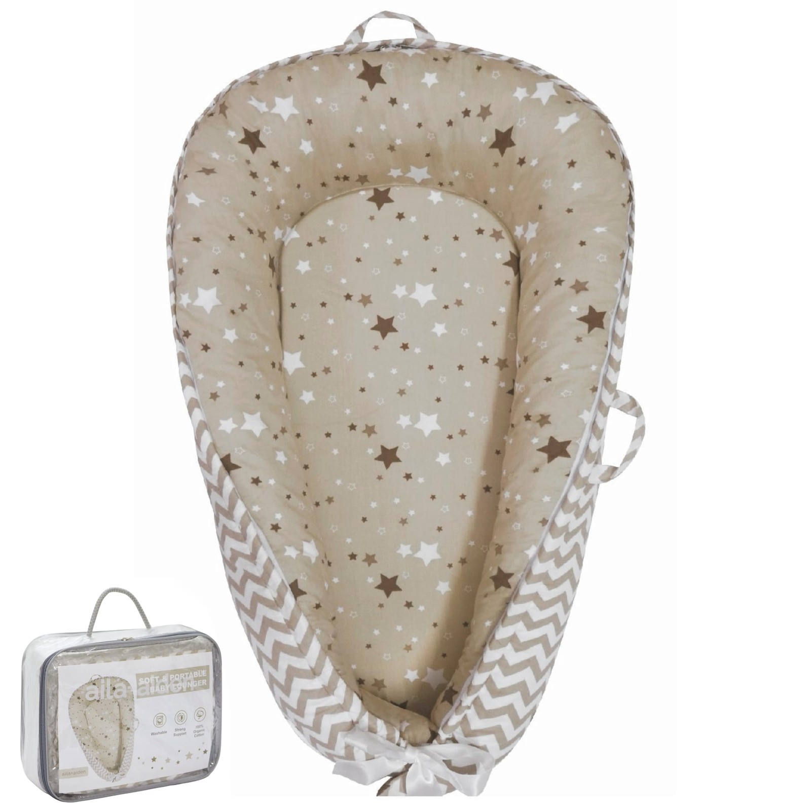 Baby Lounger | Organic Cotton Infant Lounger | Reversible, Adjustable & Porta...