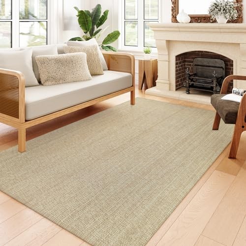  Boho Living Room Rugs 5X8 ft, Washable Area Rug 5' X 8'(Rectangular) Tan/Cream