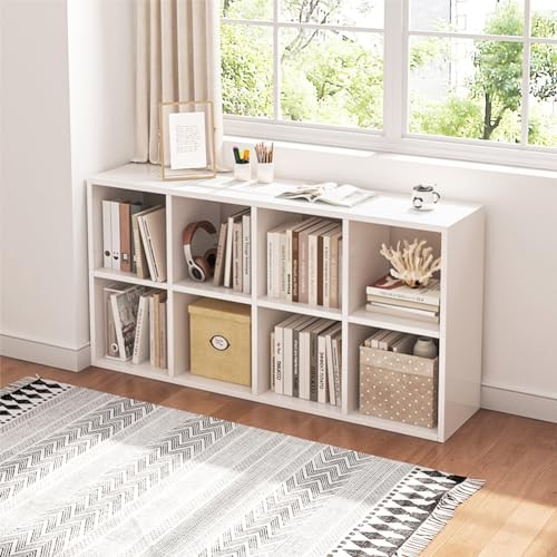 8 Cube Organizer Bookcase - Fabric Storage Bins Container, Open 8-Cube White