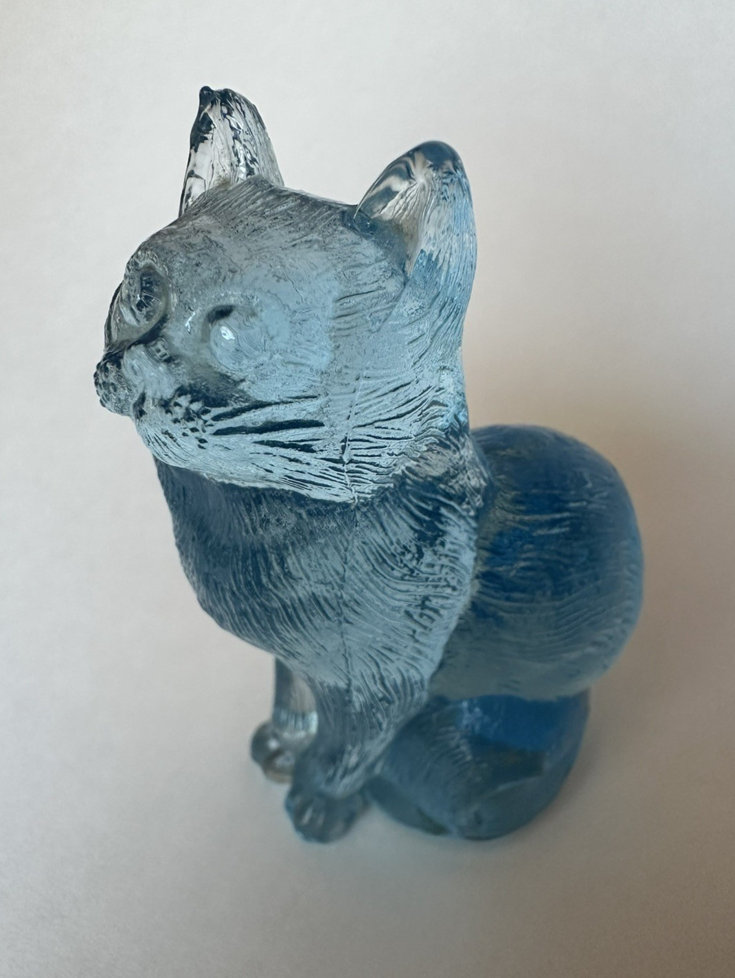 Vintage Mosser Sitting Cat Figurine Blue Glass