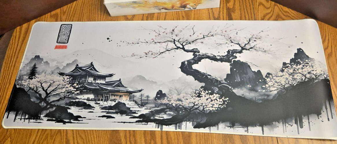 Gaming Mouse Pad  Stitched Edges Japanese River Snow Extended XL Mousepad