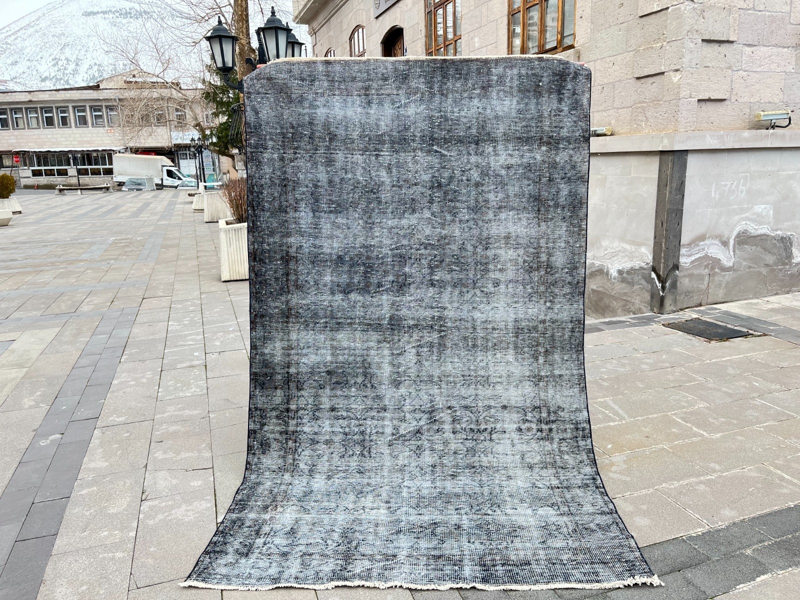 5.2x8.8 Ft Vintage Turkish Overdyed Rug Gray Distressed Wool 5x9