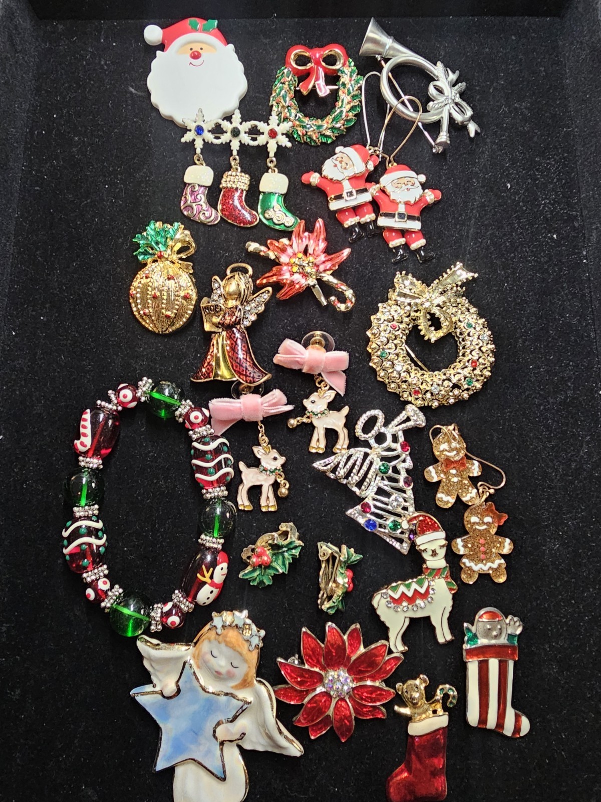 Christmas Holiday Jewelry Lot Mixed Brooches Earrings Wearable Vintage Mix