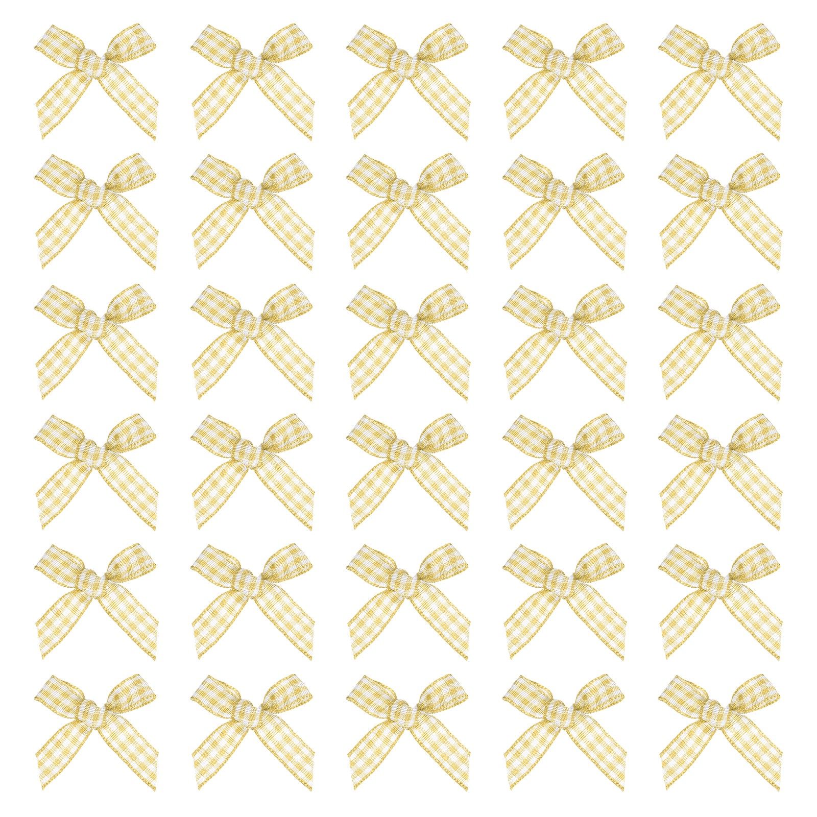 50 Pcs Mini Gingham Ribbon Bows 1.8 Inch Satin Ribbon Bows, Dark Yellow White