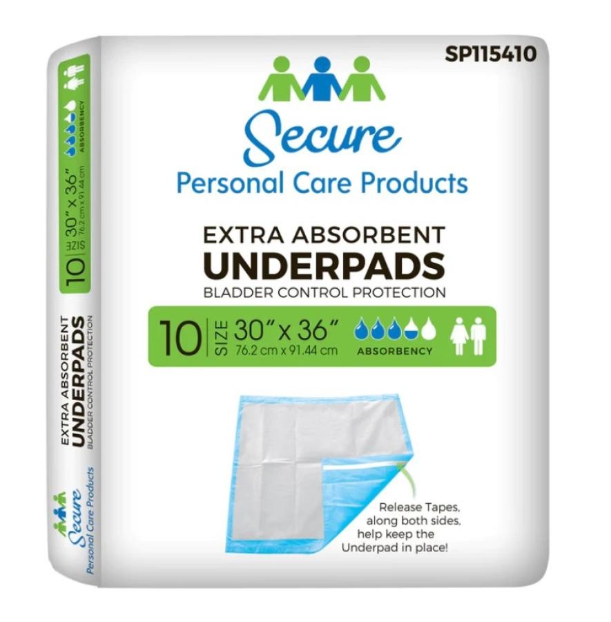 TotalDry Underpad Size 10 30 x 36 In Blue Heavy Absorbency Fluff/Polymer 10 Ct