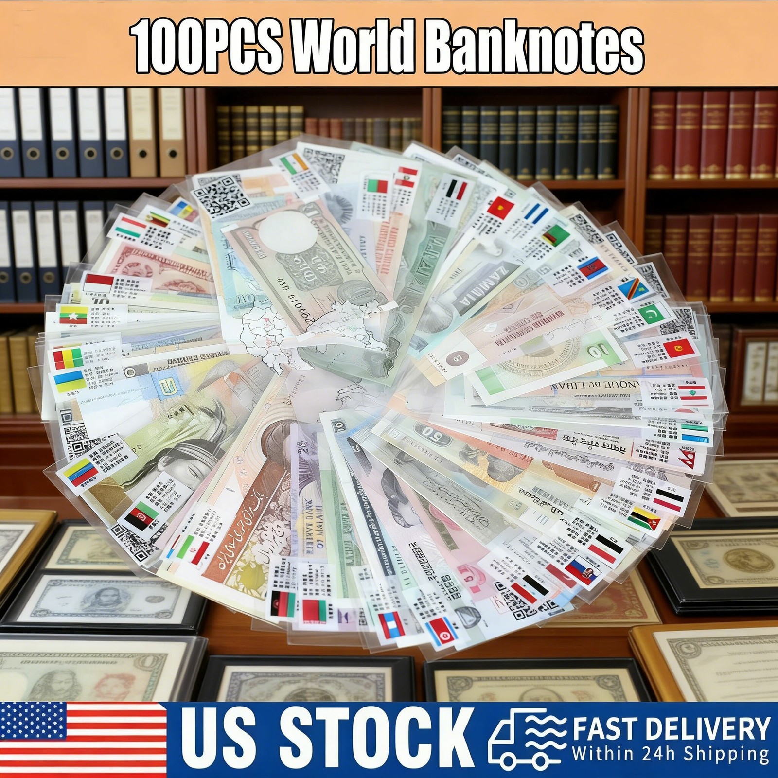 100 Pcs Assorted World Banknotes | Uncirculated Foreign Currency Lot W/ Bonus
