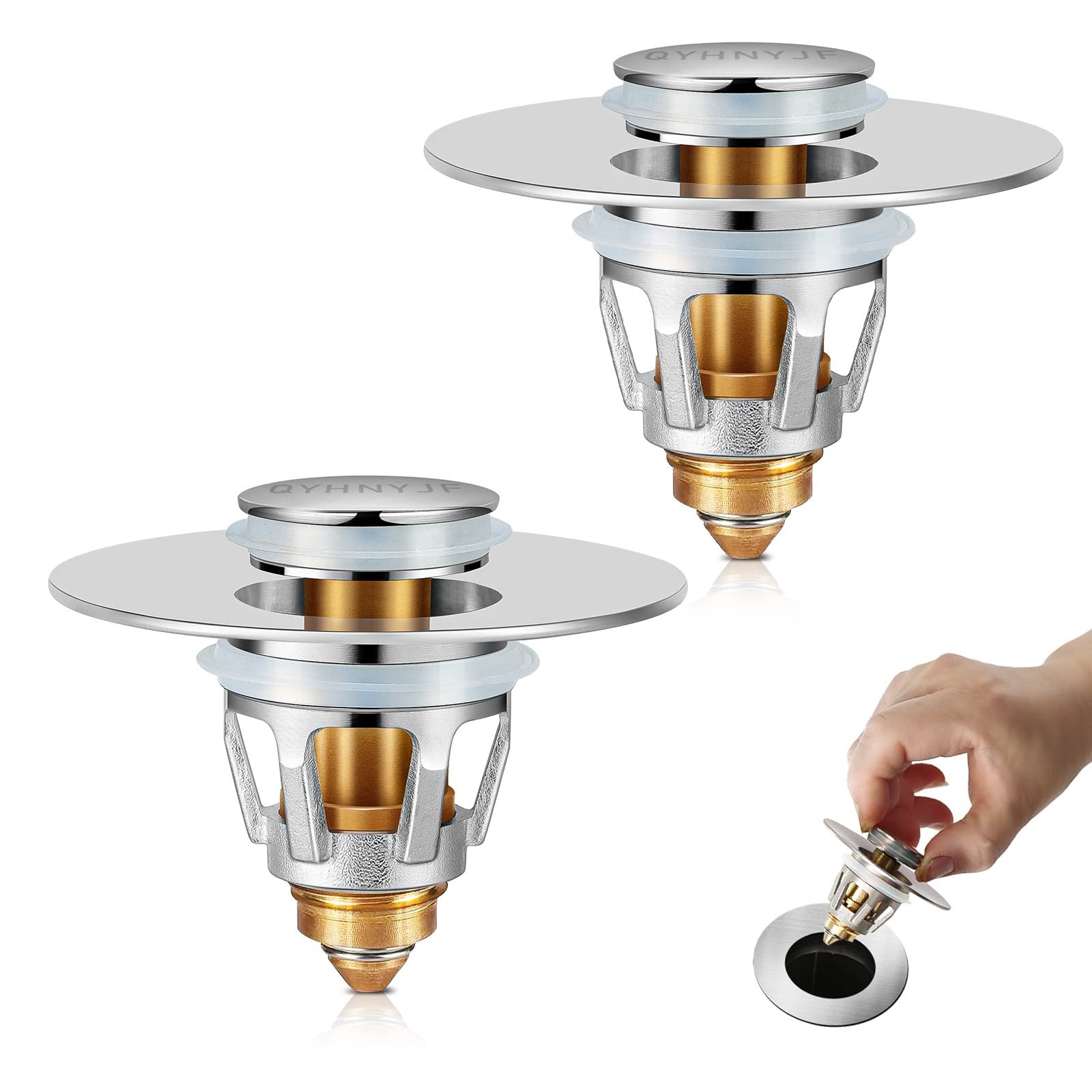 2Pcs Bathroom Sink Stoppers Pop Up Drain Stopper 2-in-1 & Strainer Universal