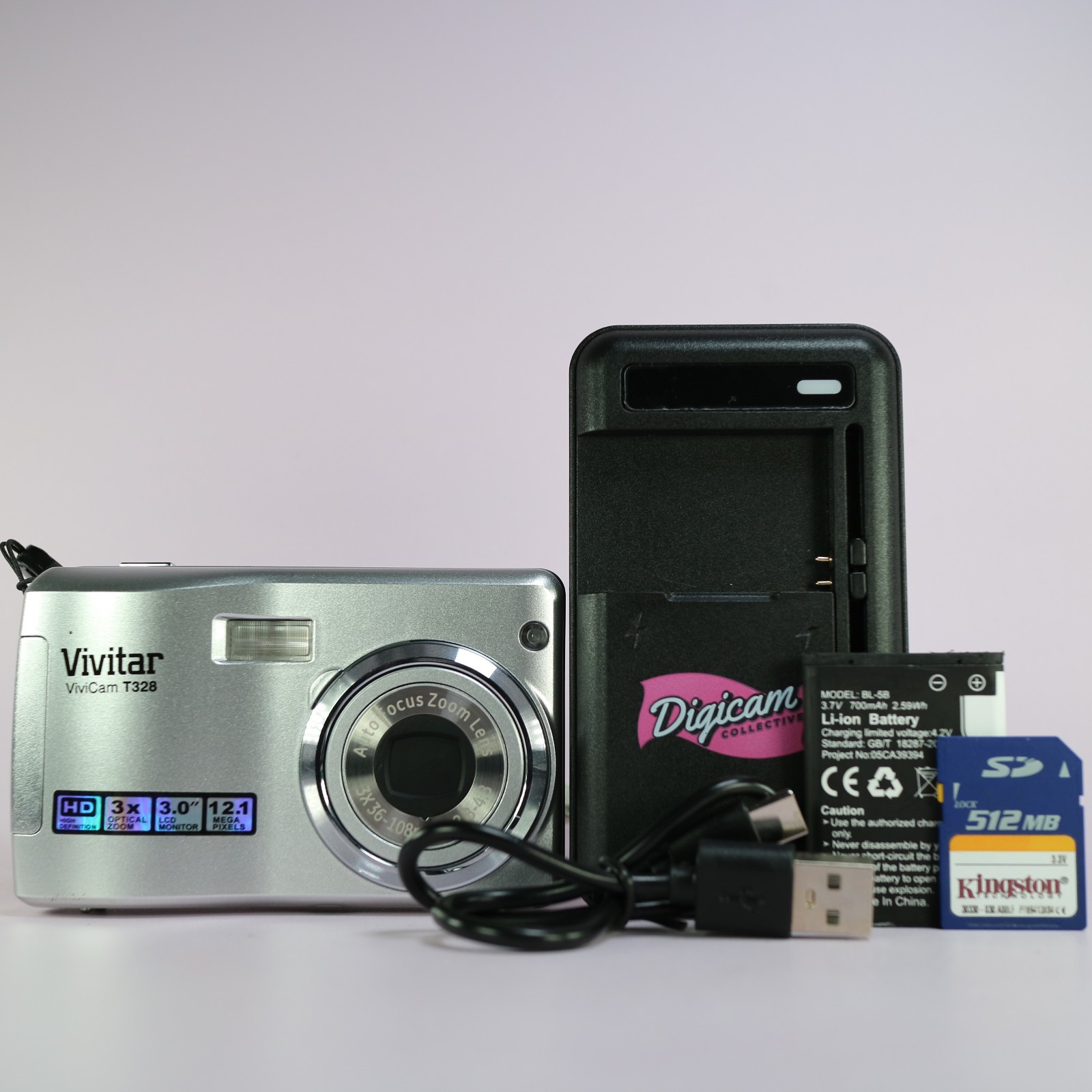Vivitar Digital Camera Vivicam T328 12.1MP Silver Tested Full Working Set