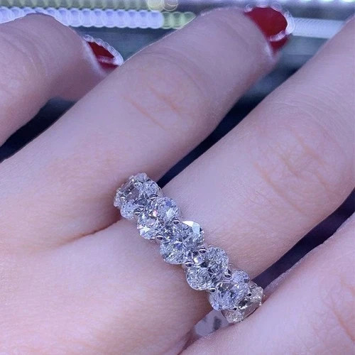 4.0Ct Oval Cut Lab Created Diamond Full Eternity 14K White Gold FN Wedding Band