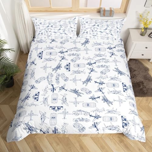 Aircraft Bedding Duvet Cover Set Kids Airplane Queen(No Comforter) Multi 1253