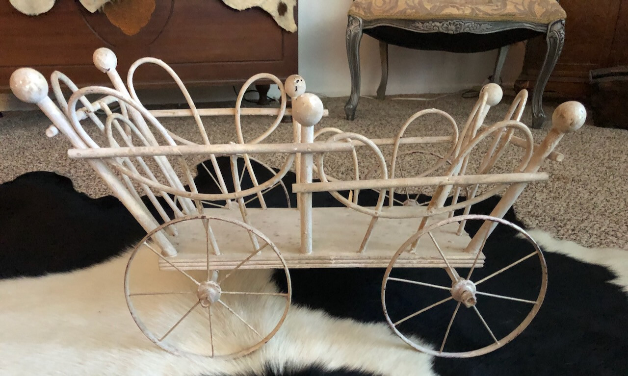Antique Ornate Wicker Metal Wheels Victorian Style Baby Doll Carriage or Display