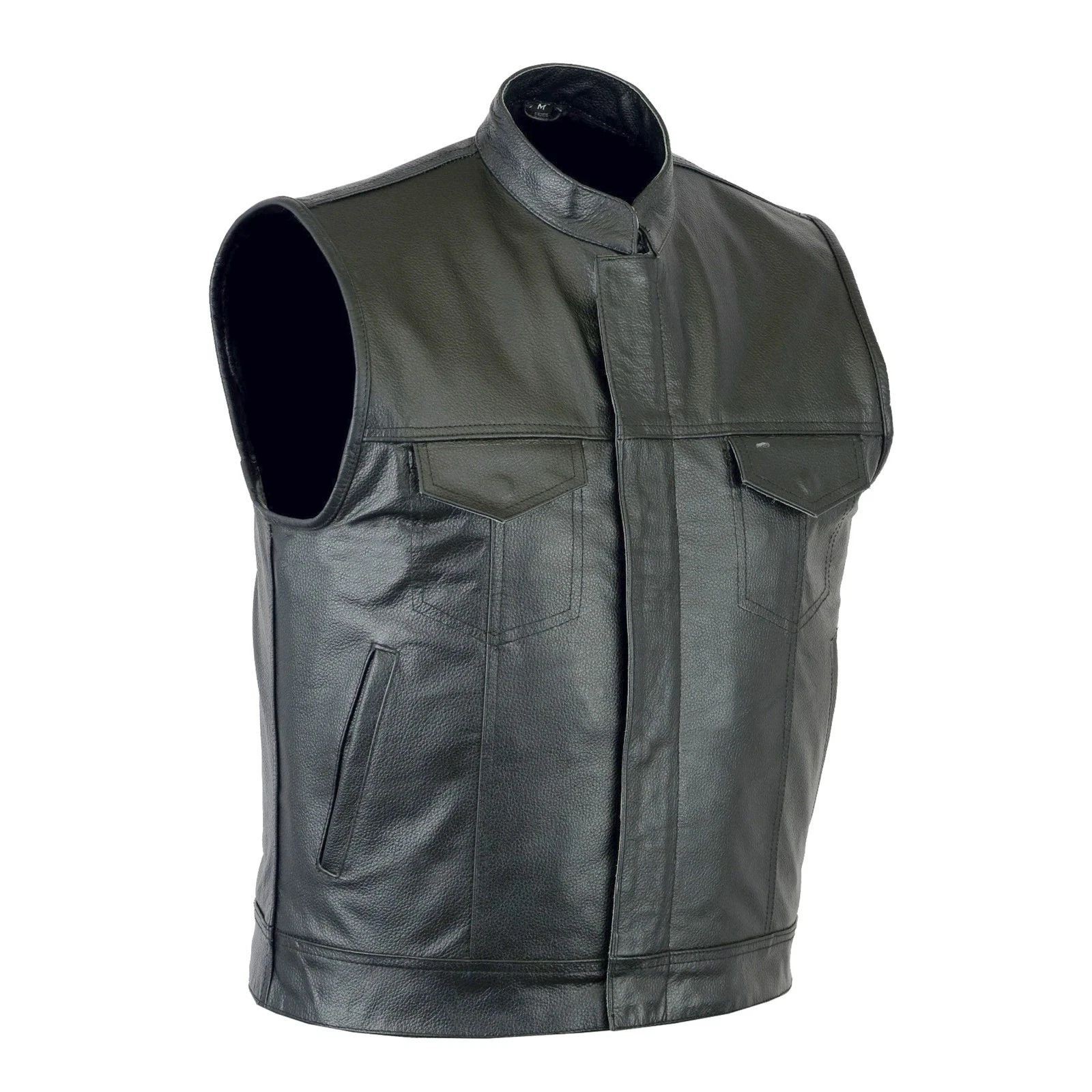 Men’s Real Leather Biker Vest Motorcycle Waistcoat Cut Off Club Style  XXS-7XL
