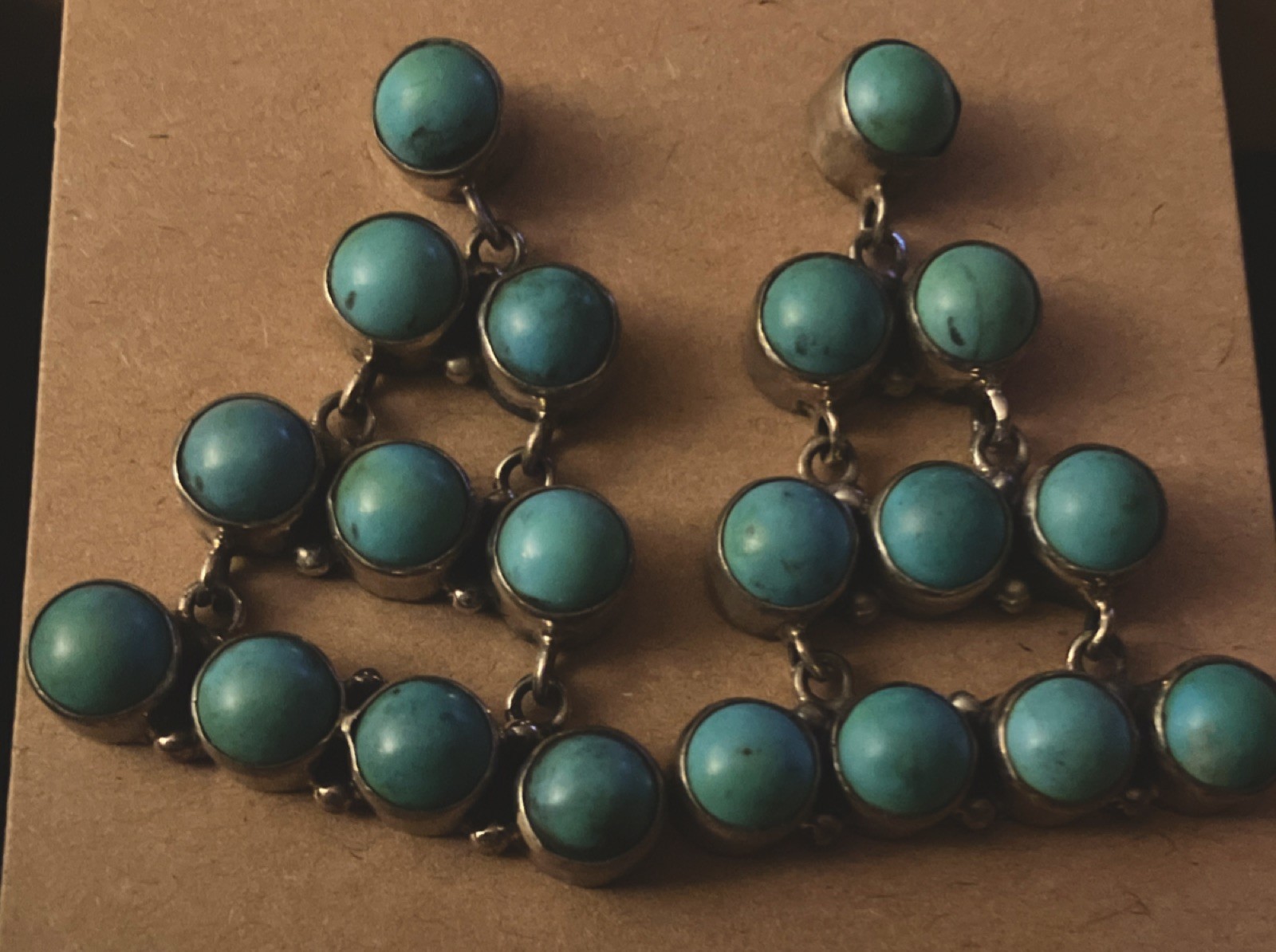 Sterling Native American Turquoise Sterling Silver Dangle Earrings 2" Long