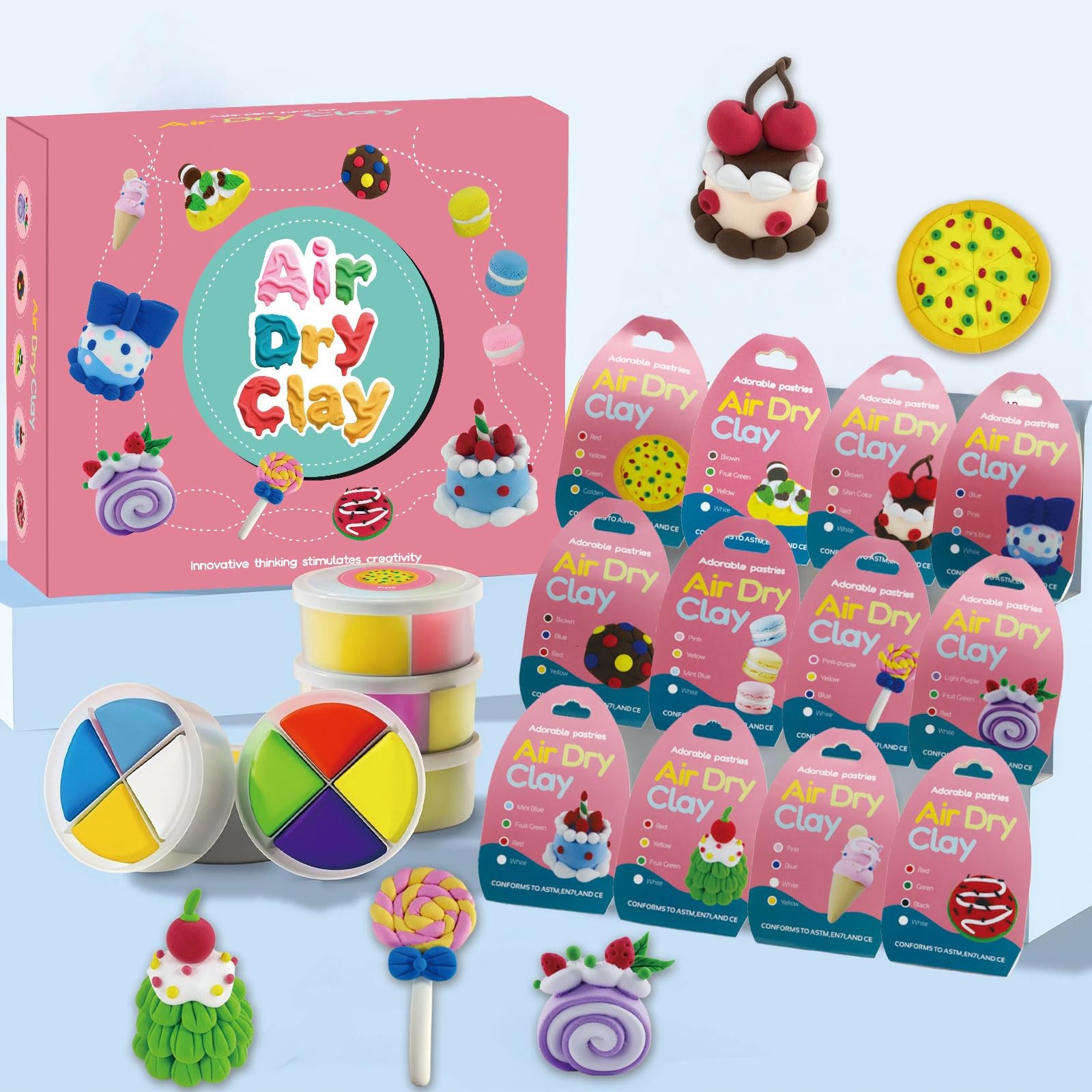 Air Dry Clay Kit - Cakes Themed,12 Desserts DIY Molding Clay Art Crafts Set f...