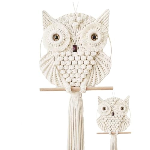  Owl Macrame Wall Hanging-Hand Woven Boho Tapestry-Macrame Wall Decor Beige-L&S