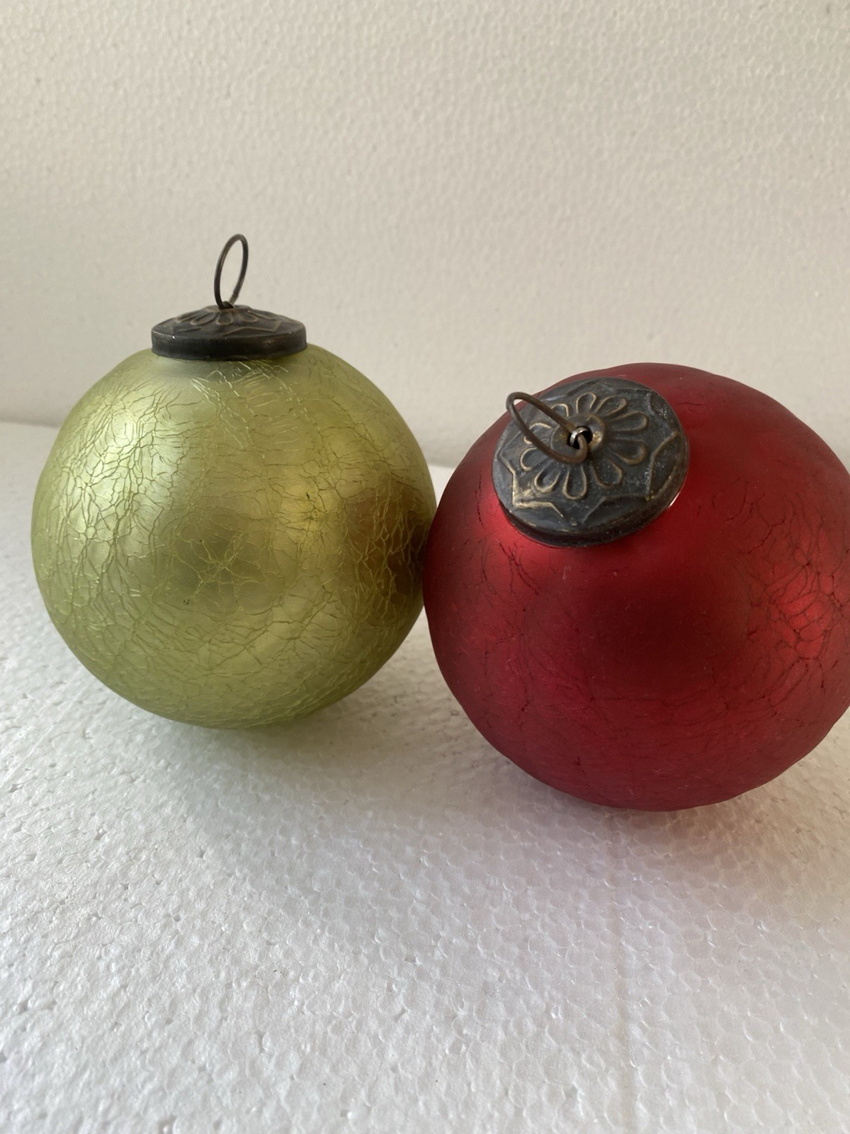 vintage Kugel-style Christmas ornaments heavy Crackle Glass Frosted Good Co