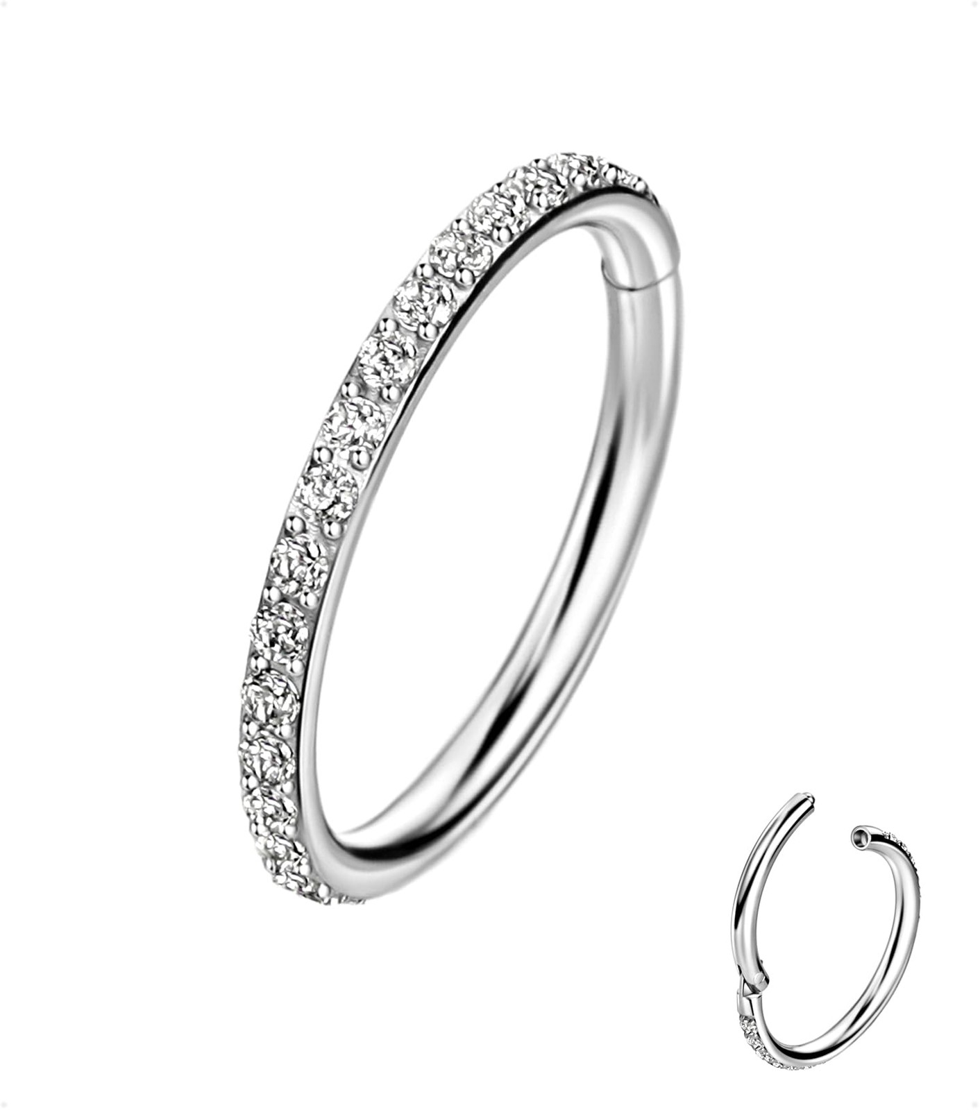 20/18/16G CZ Nose Rings Hoop, 316L Surgical Stainless Steel Cartilage Earring...