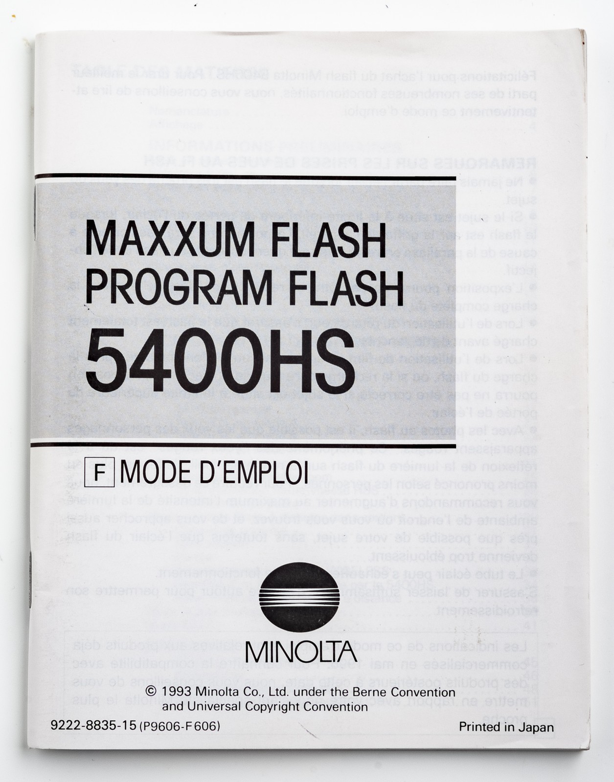 Minolta Manual Instruction Maxxum Flash Program Flash 5400HS