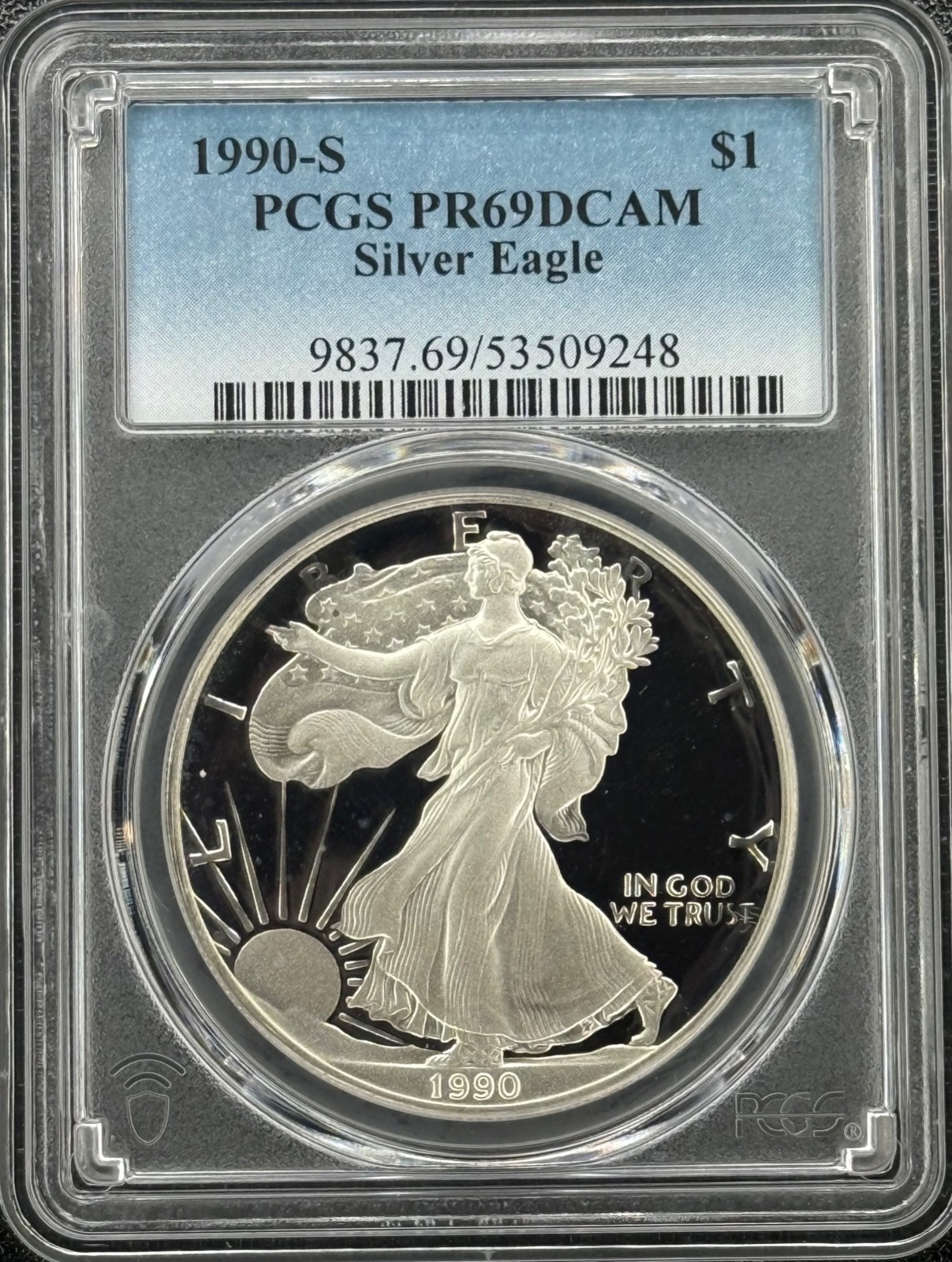 PR69 1990-S DCAM American Silver Eagle PCGS Blue Label