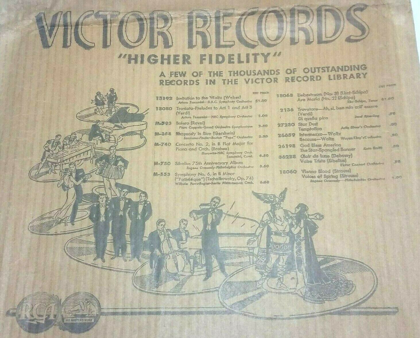 VICTOR RECORDS Printed Paper Bag 78 RPM 1940s 