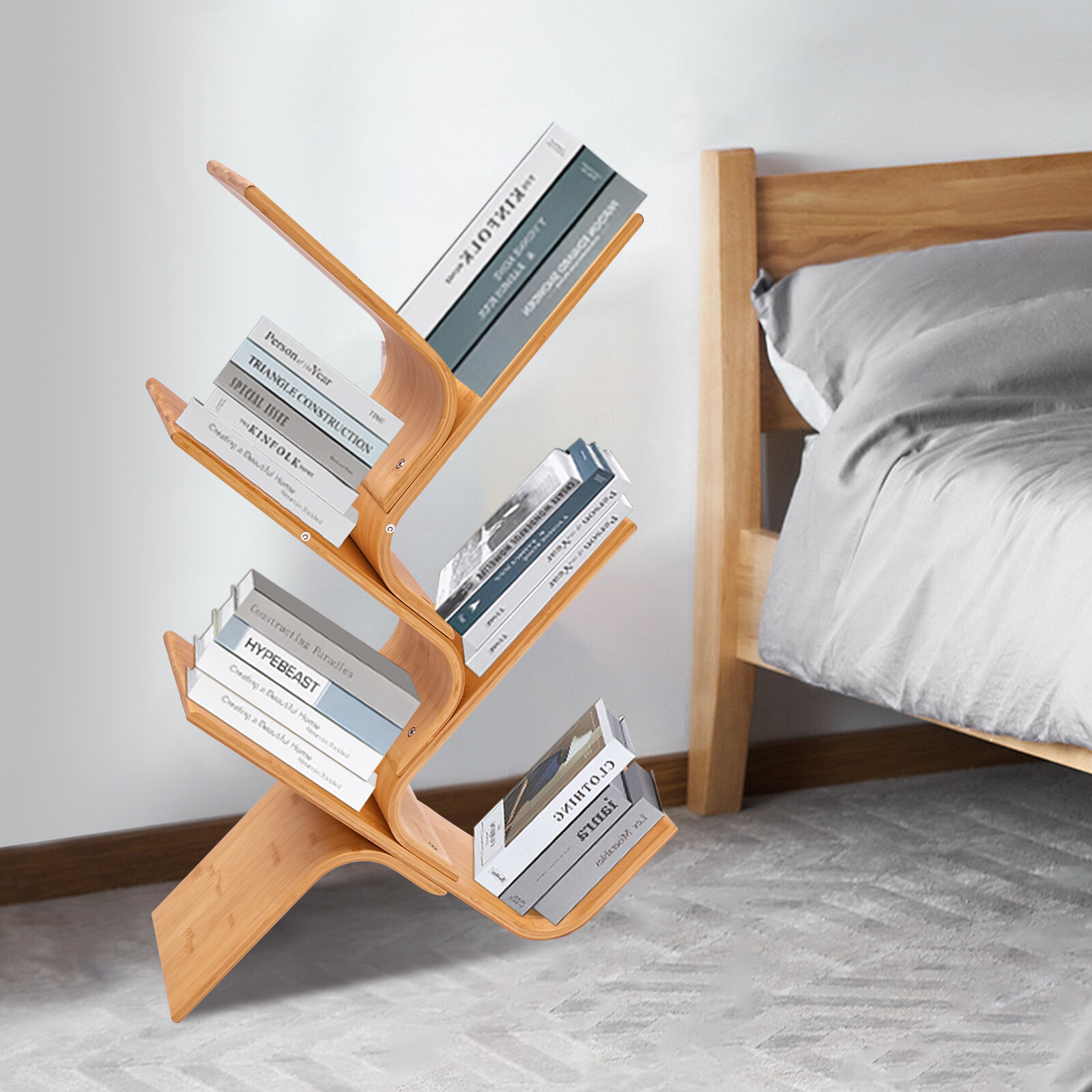 5-Tier Floor Bamboo Tree Bookshelf Stand Book Holder Modern Standing Bookcase