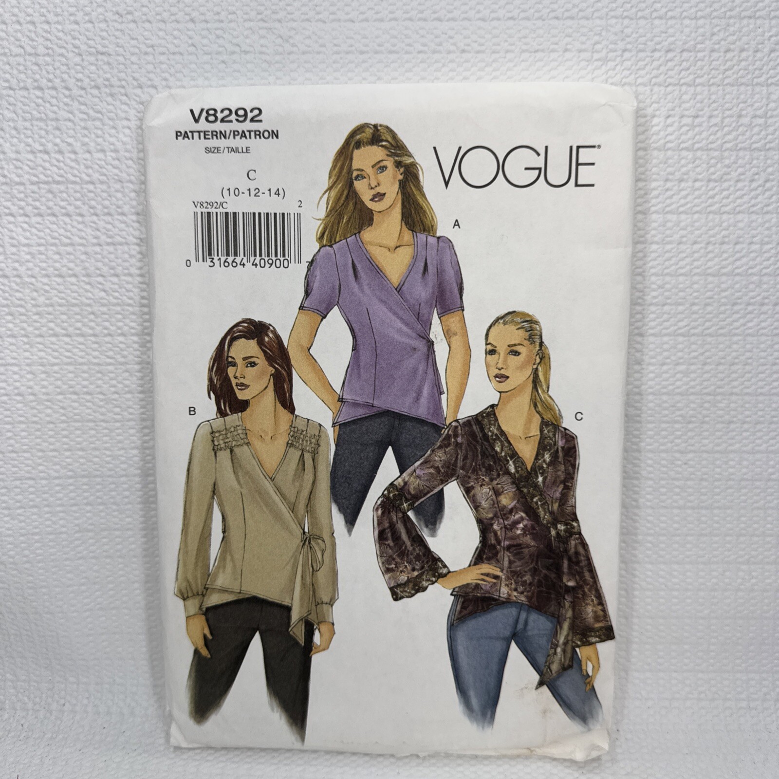 Vogue 8292 Misses Blouse Top Shirt Pattern 10-14 *Uncut