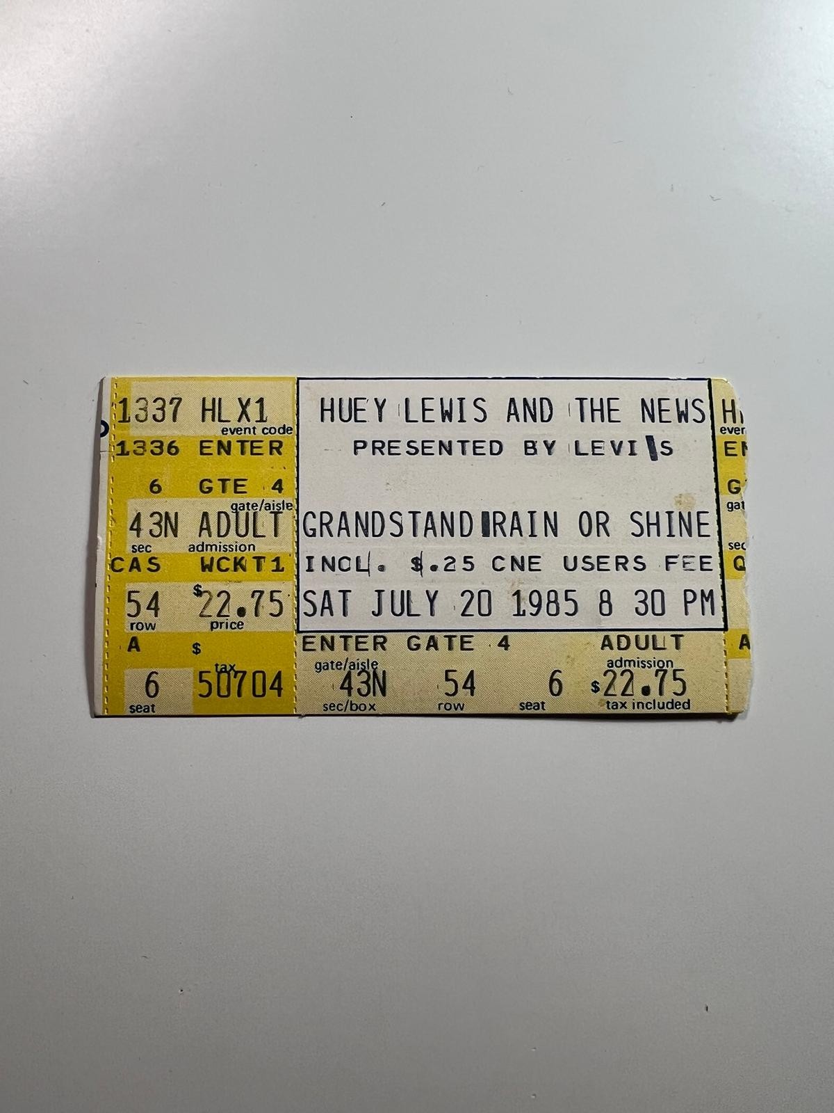 Vintage 1985 Huey Lewis and the News Concert Ticket Stub CNE Grandstand Toronto