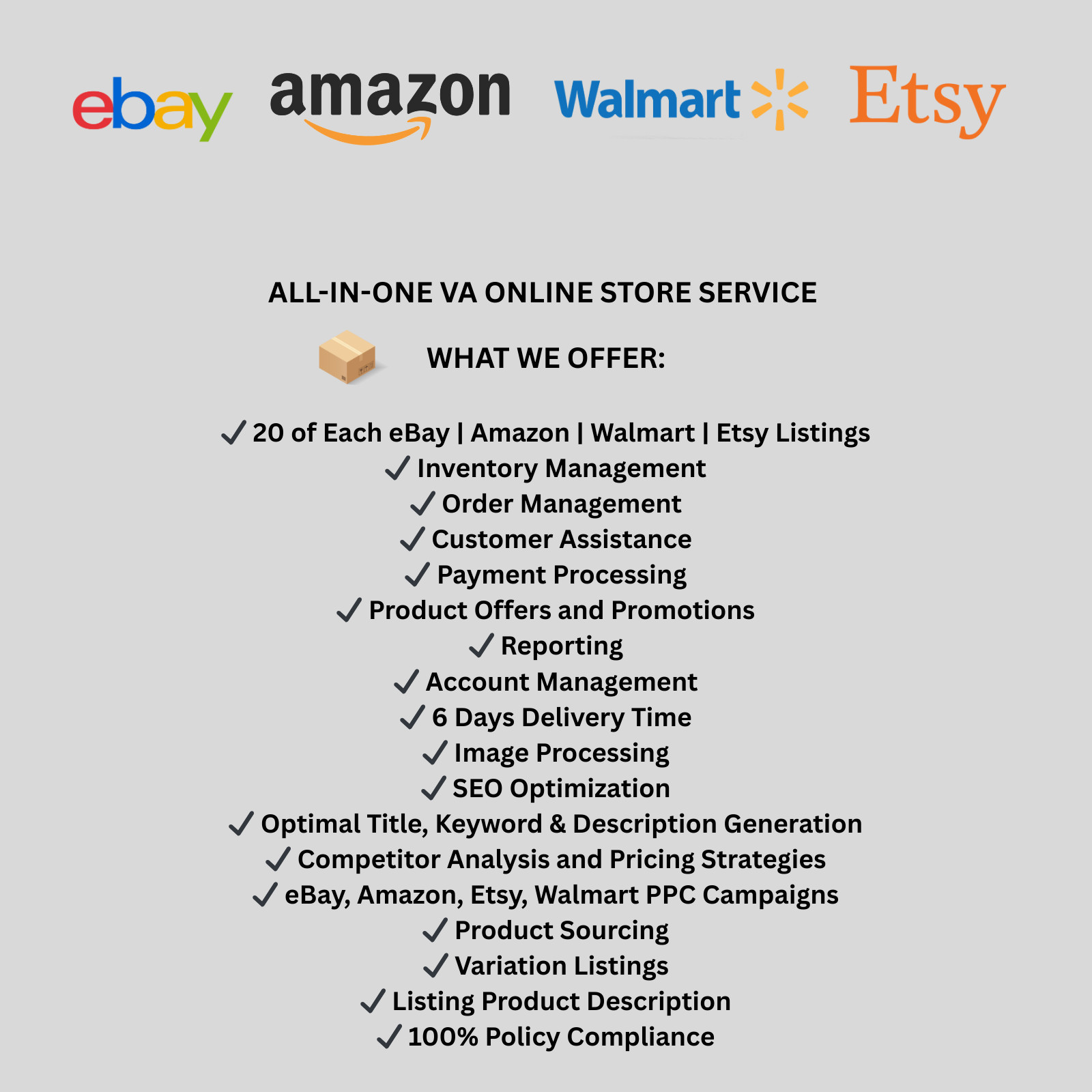 VA SERVICES FOR EBAY | AMAZON | ETSY | Walmart | COMPLETE STORE MANAGEMENT