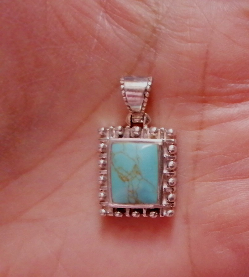 Vintage Turquoise Pendant 925 Sterling Silver