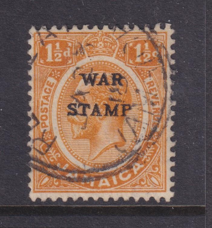 JAMAICA, 1916 WAR STAMP, 1 1/2d. Orange, no stop after stamp, used.