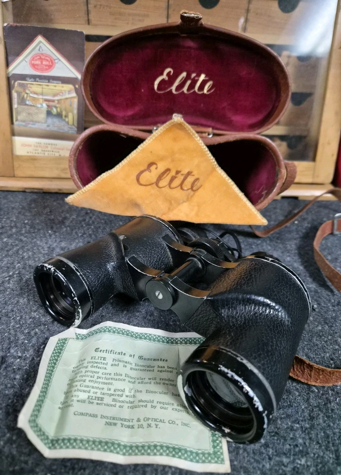 Elite 7×35 Binocular Compass Instruments Co Made In Japan W/ Case & Cloth
