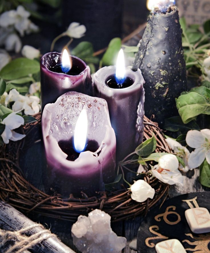 Witch's Enchanted Spell Infused Lavender Crystal Quartz Stone Candle