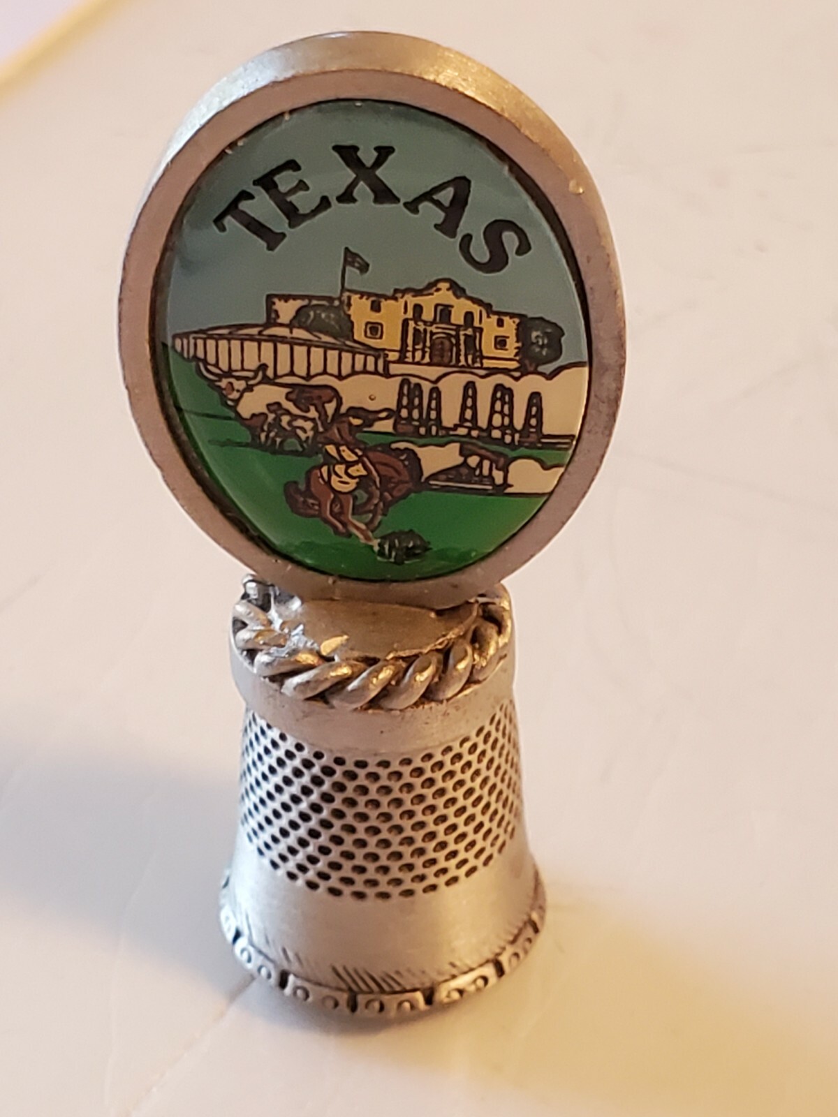 Vintage Pewter Thimble Texas Alamo Bronc Rider ITS ALL THERE WOW box5
