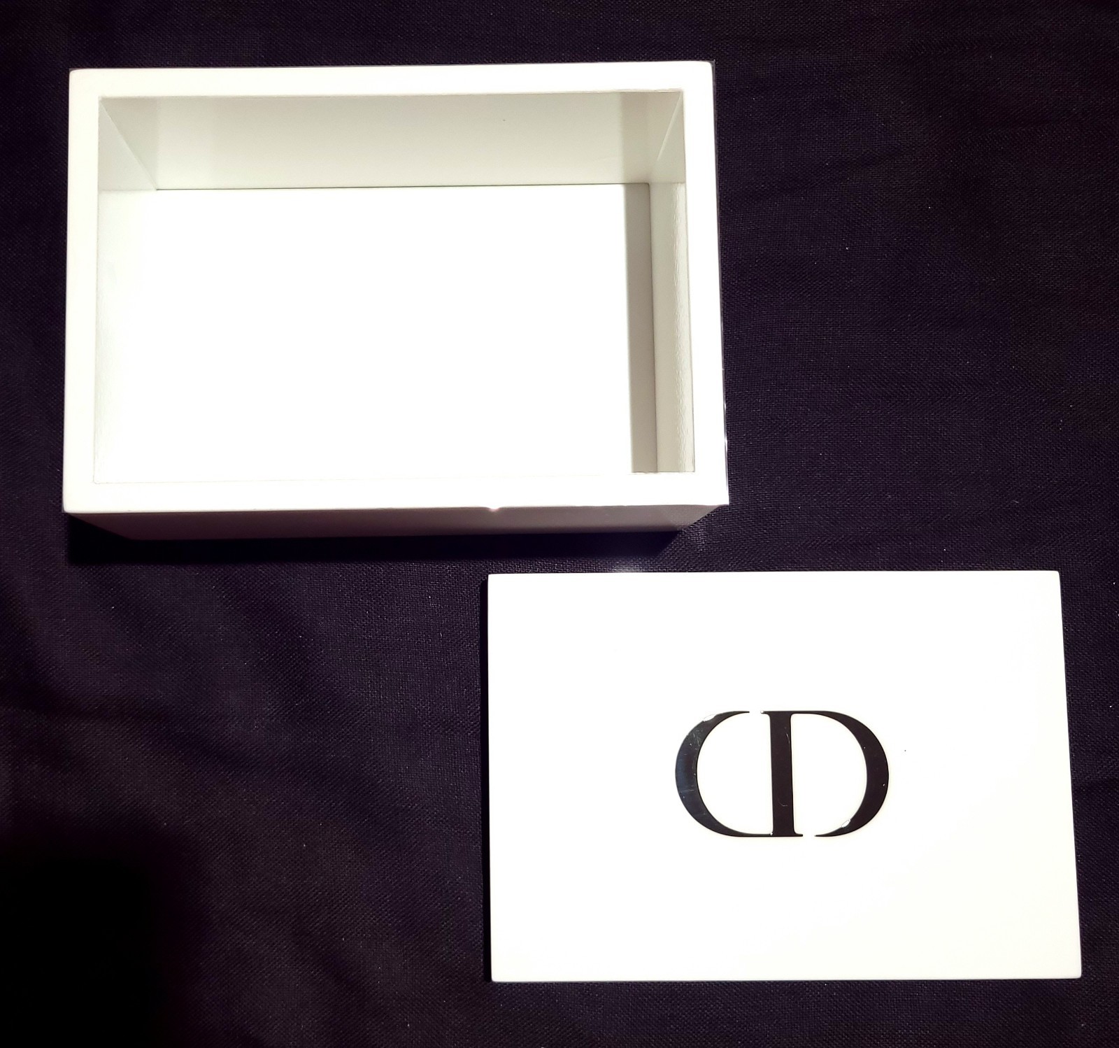 New Christian Dior Logo Cream Jewelry Cotton Trinket Keepsake Box w/Magnetic Lid