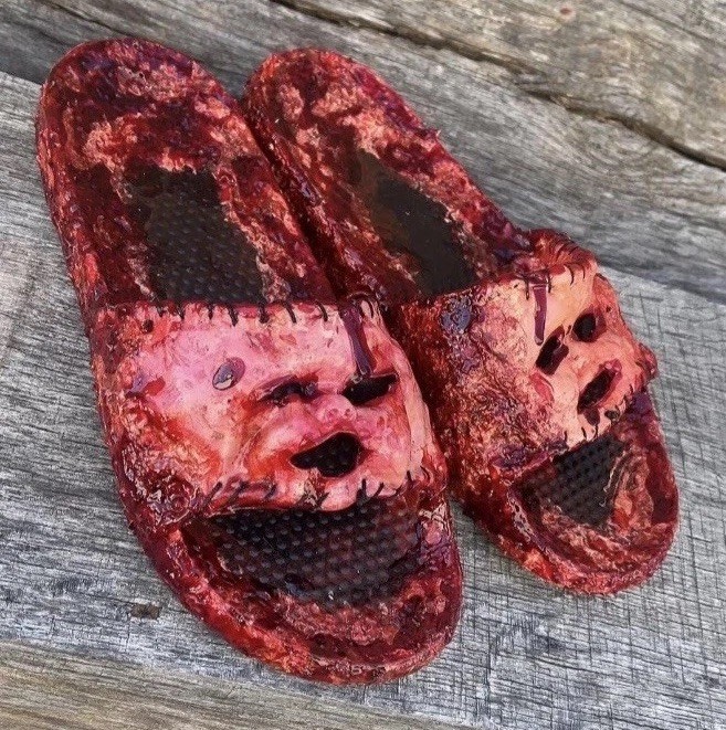 Bloody Skinned Human Face Slipper Slides Shoes Leatherface Ed Gein Gore Shoes