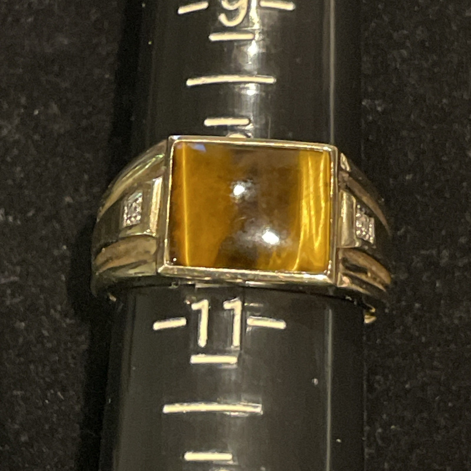 Natural Tiger's Eye Gem, 14K Gold Over 925 Sterling Silver Ring For Men 10.5