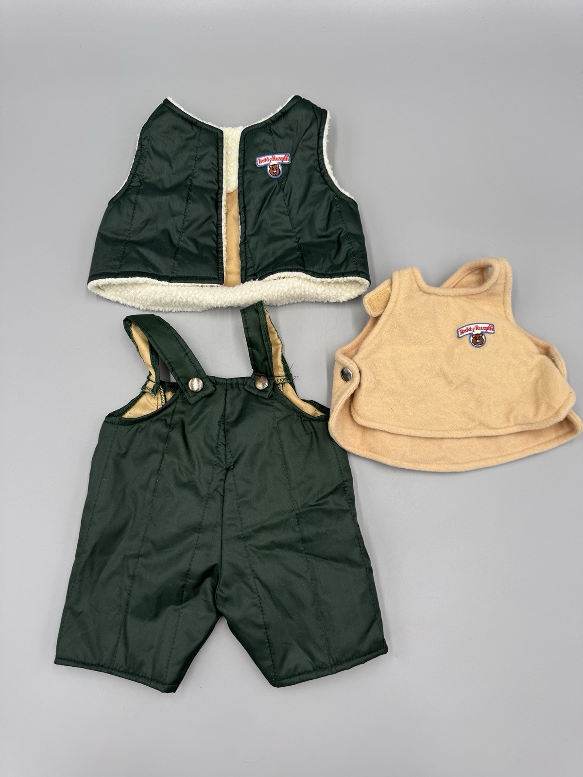 Vintage Teddy Ruxpin Adventure Hiking Outfit Green & Tan Vest Bear Clothing