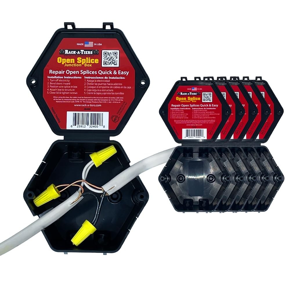 Rack-A-Tiers Open Splice Junction Box, 5-Pack, UL Listed, One-Piece, 5 Second In