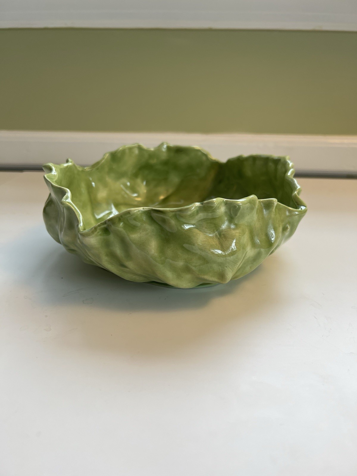 Vintage Green Cabbage Leaf Ceramic Serving Bowl Made By Lotus Raleigh NC